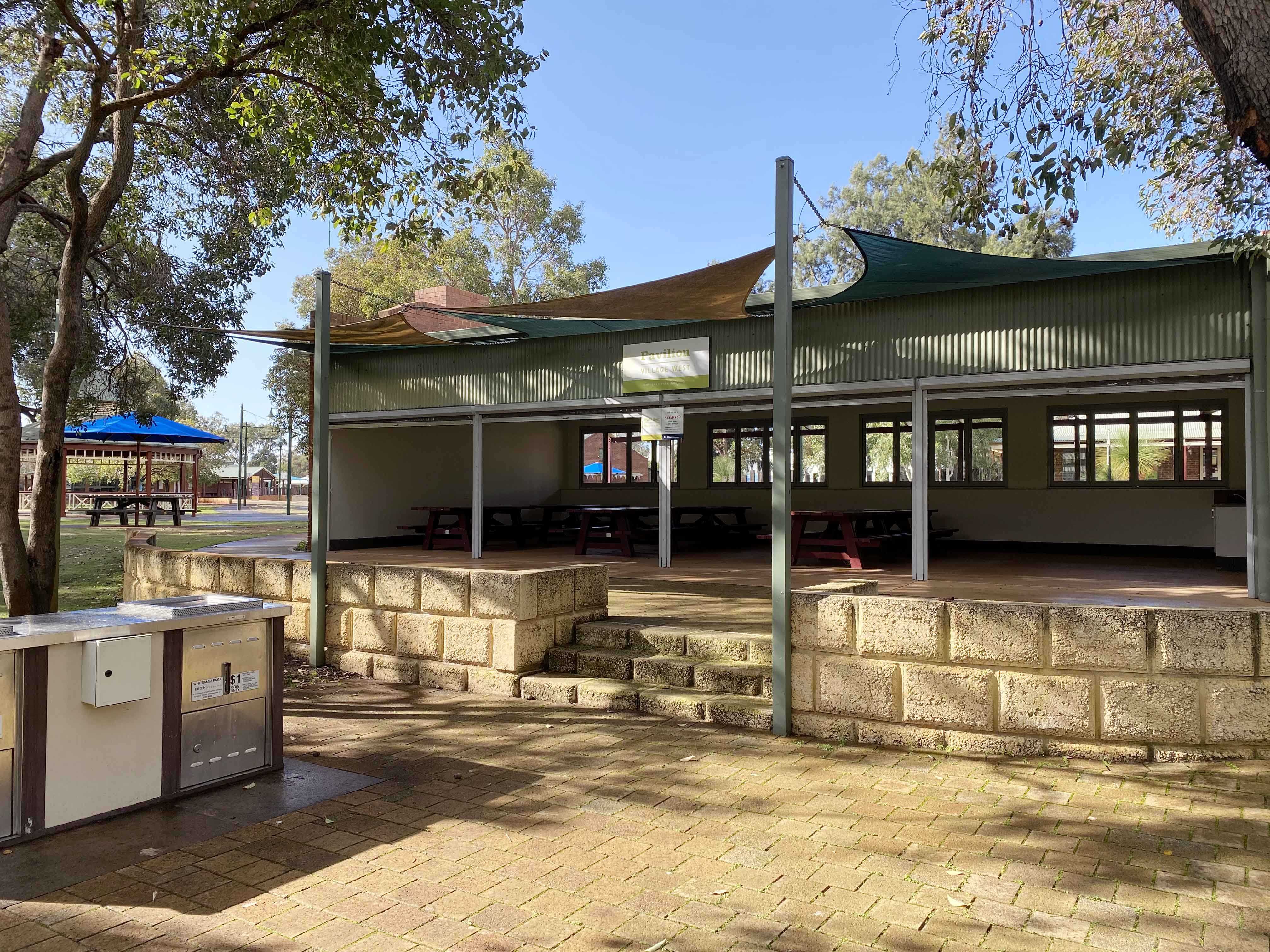 Venue Hire Pavilion showing BBQ forecourt }}